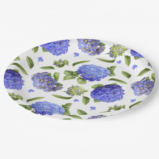 ブルーアジサイAll Over植物学デザイン ペーパープレート (アングル)