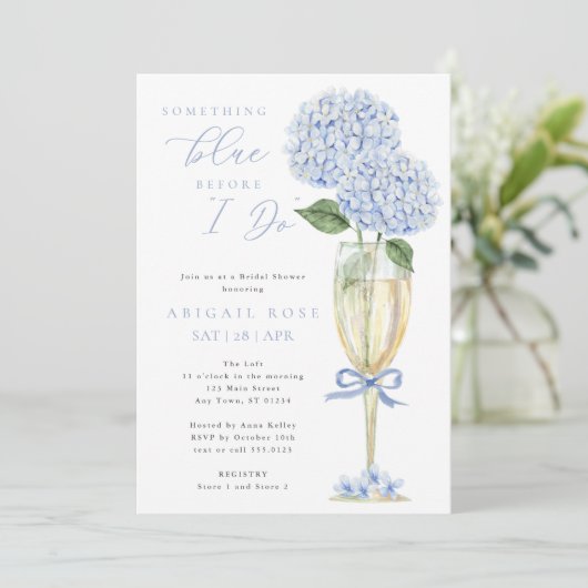 ブルーアジサイSomethingブルーブライダルシャワー 招待状 (スタンド正面)