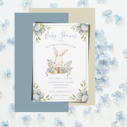 ブルーアジサバニーラビットベイビーシャワー 招待状