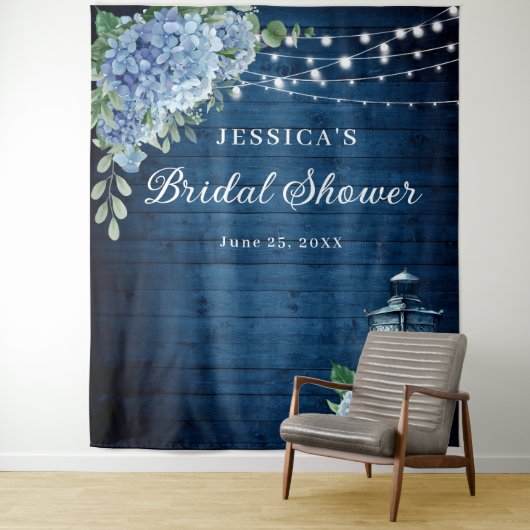 ブルーアジサランタンウッドブライダルシャワー背景 タペストリー (インサイチュ)