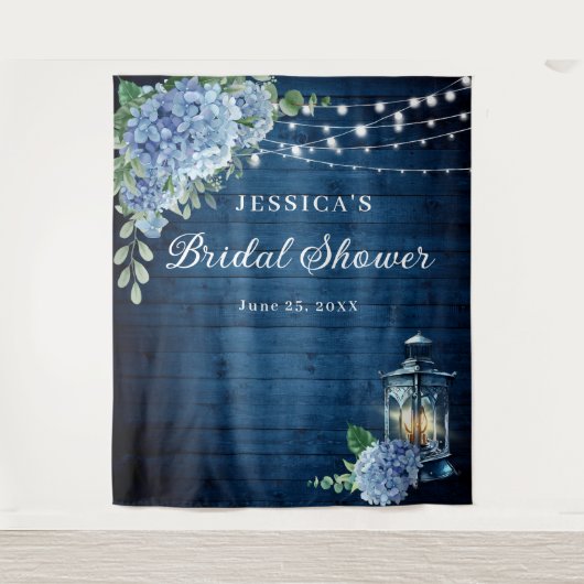 ブルーアジサランタンウッドブライダルシャワー背景 タペストリー (正面)