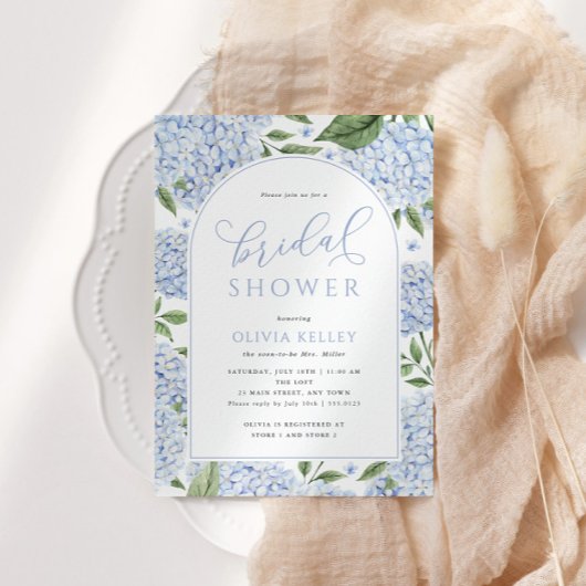 ブルーアジダニアフラワーアーチブライダルシャワー 招待状