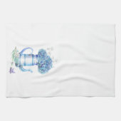 ブルーアジダージアティーポットファームハウスパステルフローラ キッチンタオル (横)