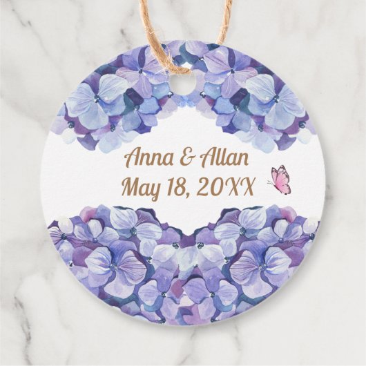 ブルーアジランゲアエレガントウェディングフローラメッセージカード フェイバータグ (裏面)