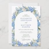 ブルーアジランゲアホワイトローゼスフローラアー結婚チズ 招待状 (正面)