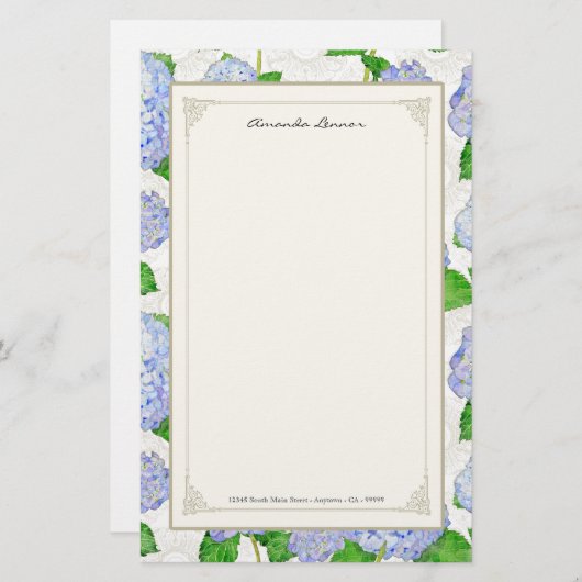 ブルーアジランゲアレースフローラエレガフォーマルントウェディング 便箋 (正面/裏面)