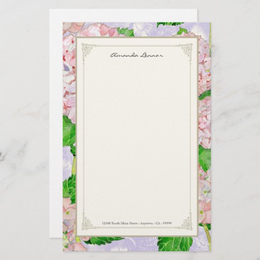 ブルーアジランゲアレースフローラエレガフォーマルントウェディング 便箋 (正面/裏面)