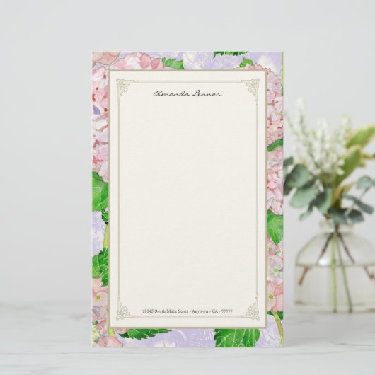 ブルーアジランゲアレースフローラエレガフォーマルントウェディング 便箋 (スタンド正面)