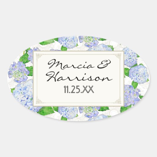 ブルーアジランゲアレースフローラエレガフォーマルントウェディング 楕円形シール (正面)