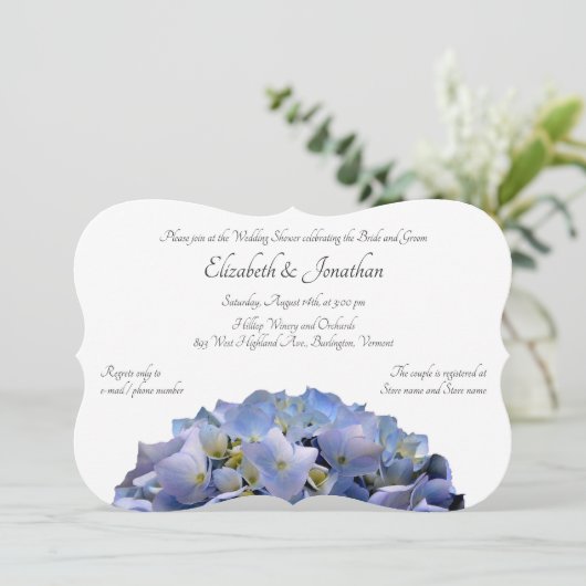 ブルーアジランジアカップルズウェディングシャワー招待状 招待状 (スタンド正面)