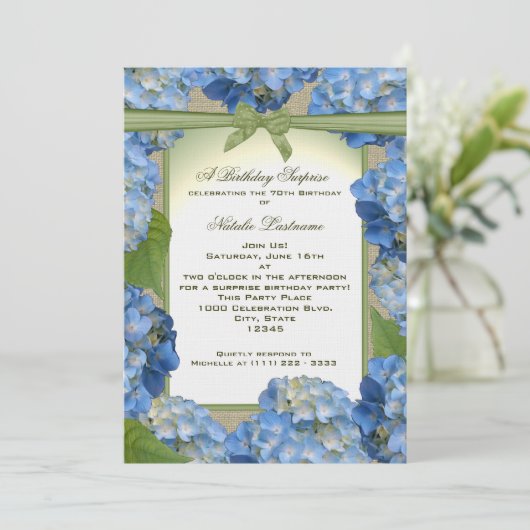 ブルーアジランジアガーデンパーティー誕生日 招待状 (スタンド正面)