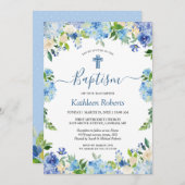 ブルーアジランジアパステルフローラバプテスマ《キリスト教》洗礼式や命名式 招待状 (正面/裏面)