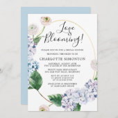 ブルーアジランジアホワイトローズフローラブライダルシャワー 招待状 (正面/裏面)