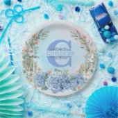 ブルーアジランジアモノグラム紙プレート ペーパープレート (パーティー)