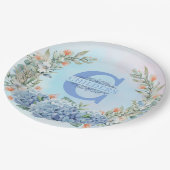 ブルーアジランジアモノグラム紙プレート ペーパープレート (アングル)