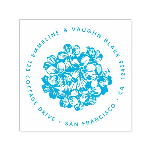 ブルーアジランジェアブロッサム差出人住所植物学 セルフインキングスタンプ (デザイン)