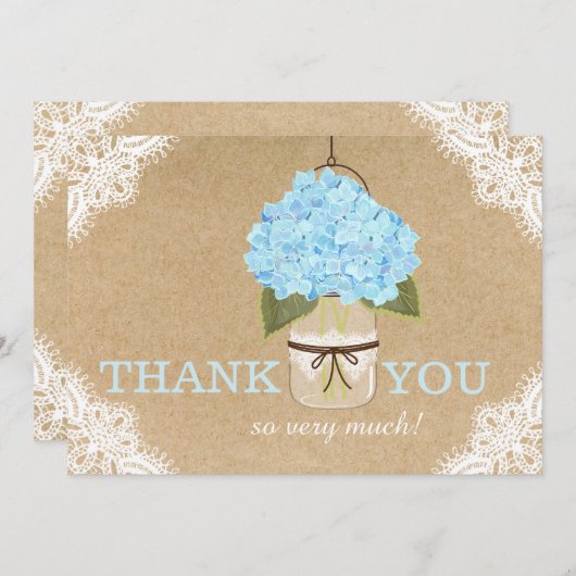 ブルーアジランジェアレースクラフトモダンありが素朴とうございます サンキューカード (正面/裏面)