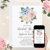 ブルーアジランジーピンクフローラ植物学ブライダルシャワー 招待状