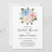 ブルーアジランジーピンクフローラ植物学ブライダルシャワー 招待状 (正面)