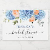 ブルーアジランジーピンク赤面バラブライダルシャワー スパークリングワインラベル (シングルラベル)