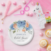 ブルーアジランジーピンク赤面バラブライダルシャワー ペーパープレート (パーティー)