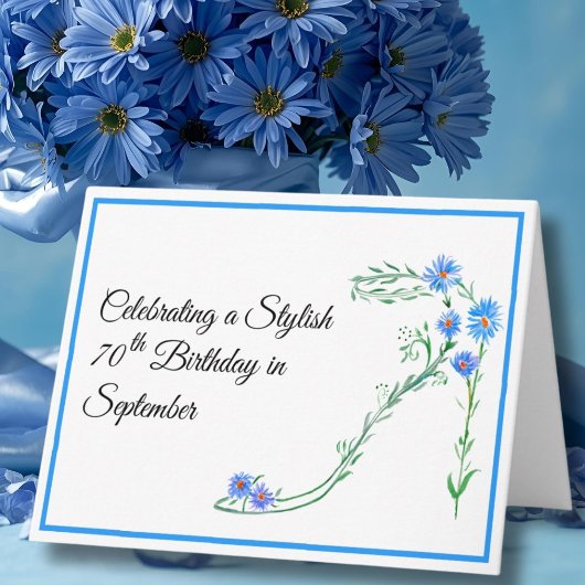 ブルーアスターの花で70歳の誕生日おめでとう カード