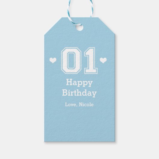 ブルーアスレチック01 1歳の誕生日おむつケーキギフトタグ ギフトタグ (正面)