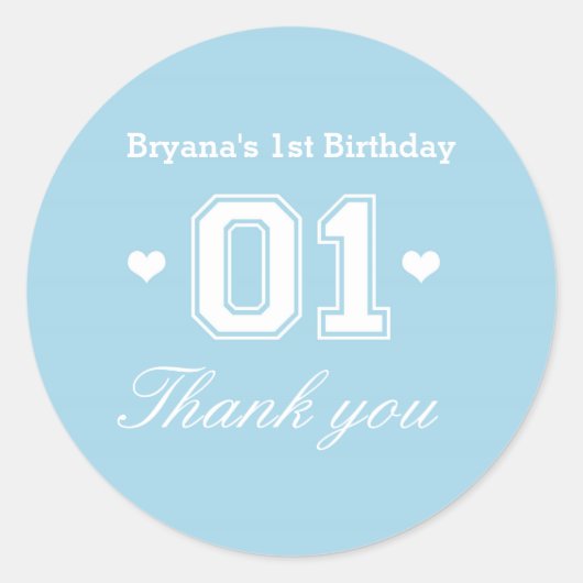ブルーアスレチック01 1st誕生日ベビーシャワーステッカー ラウンドシール (正面)
