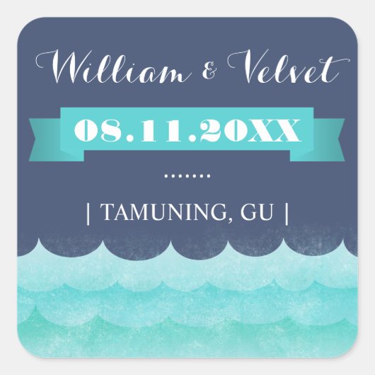 ブルーアットシー航海の結婚式の引き出物シール スクエアシール (正面)