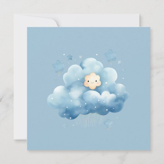 ブルーアテルカラーのミニマリストの赤ちゃんシャワーボーイ サンキューカード (裏面)