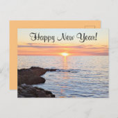 ブルーアトランティックの美しい夕焼け海新年 シーズンポストカード (正面/裏面)