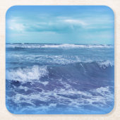 ブルーアトランティック海波雲天空の写真 スクエアペーパーコースター (正面)