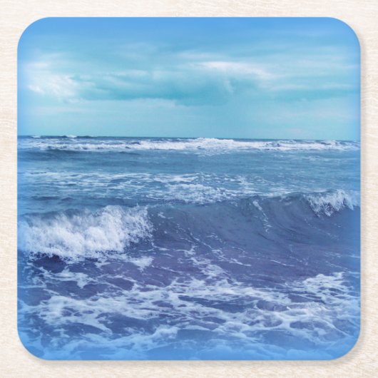 ブルーアトランティック海波雲天空の写真 スクエアペーパーコースター (正面)