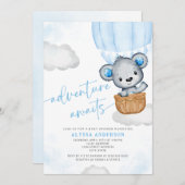 ブルーアドベンチャー待ちベアバルーンボーイベビーシャワー 招待状 (正面/裏面)