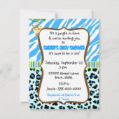 ブルーアニマルプリントの赤ちゃんシャワー招待 招待状 (裏面)