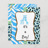ブルーアニマルプリントの赤ちゃんシャワー招待 招待状 (正面/裏面)