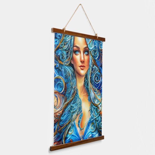 ブルーアニメファンタジー女神抽象芸術シュルレアリスアアート 吊り下げ型タペストリー (傾斜あり)