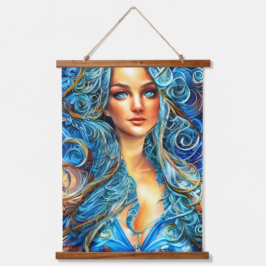 ブルーアニメファンタジー女神抽象芸術シュルレアリスアアート 吊り下げ型タペストリー (正面2)
