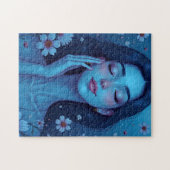 ブルーアニメ瞑想フローラ女性 ジグソーパズル (横)