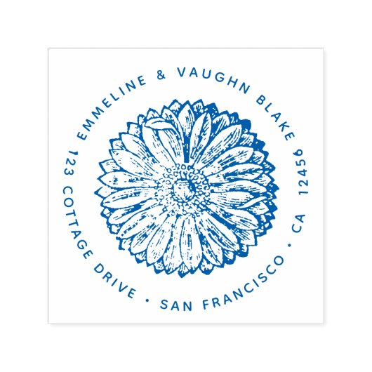 ブルーアネモネフラワー差出人住所植物学 セルフインキングスタンプ (デザイン)