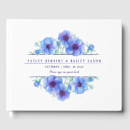 ブルーアネモネ結婚ウォーターカラーのゲストブック ゲストブック