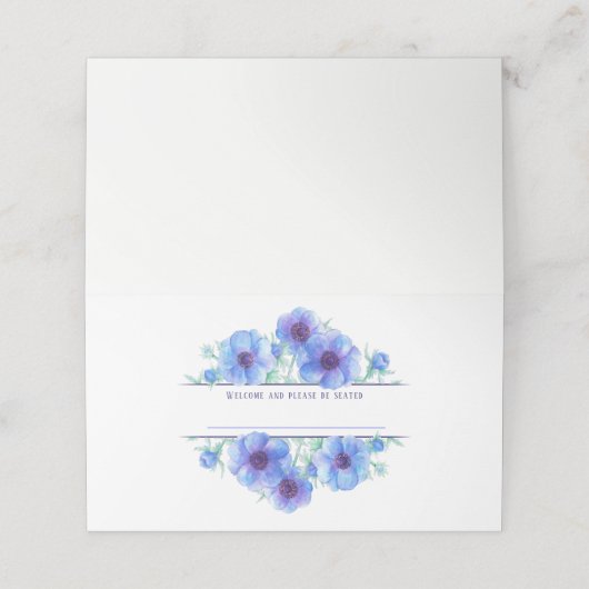 ブルーアネモネ結婚ウォーターカラー座席表 プレイスカード (外部開封)