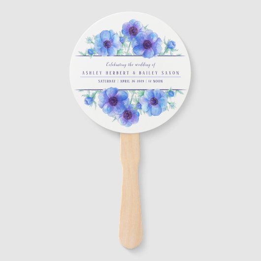 ブルーアネモネ花結婚芸術祭扇 ハンドファン (正面)