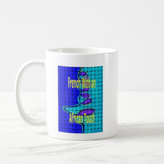 ブルーアフランスのフリカ織抽象芸術紫 コーヒーマグカップ (左)