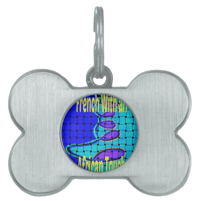 ブルーアフランスのフリカ織抽象芸術紫 ペットネームタグ (正面)