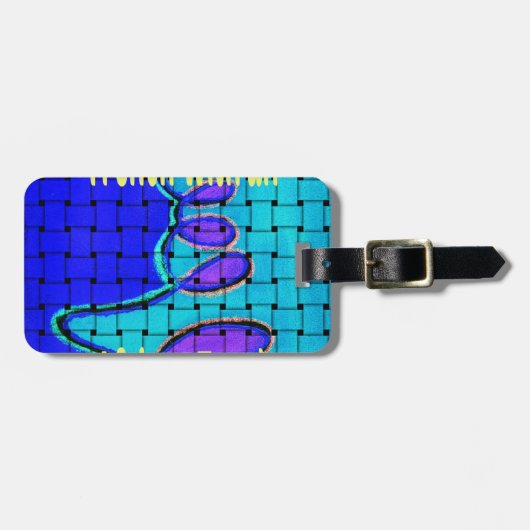 ブルーアフランスのフリカ織抽象芸術紫 ラゲッジタグ (正面横)