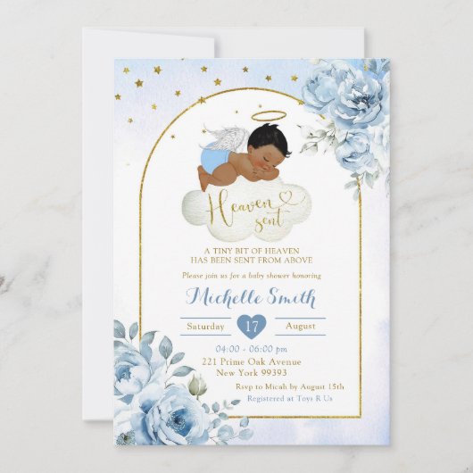 ブルーアフリカンリトルエンジェル天国が赤ちゃんシャワーを送信 招待状 (正面)