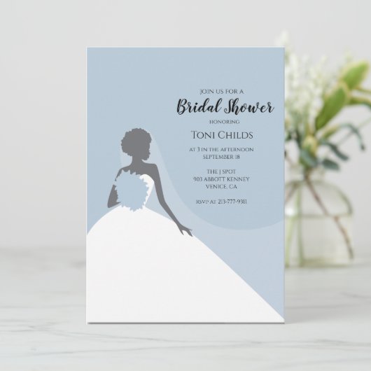 ブルーアフリカ系アメリカ人ブライダルシャワーへの招待 招待状 (スタンド正面)