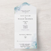 ブルーアブストラクトウォーターカラーモダンウェディング オールインワン招待状 (内側)