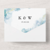 ブルーアブストラクトウォーターカラーモダンウェディング オールインワン招待状 (裏面)